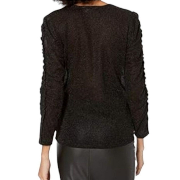 Rebecca Taylor Lurex Jersey Ruched V-neck Top Black Metallic Glitter size Small - Picture 2 of 14